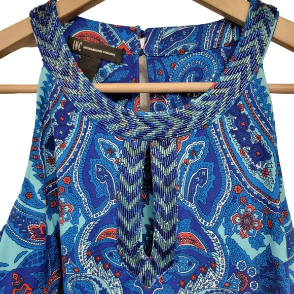 NWOT Size XS International Concepts Blue Paisley Boho Sleeveless Halter Dress - Picture 5 of 9